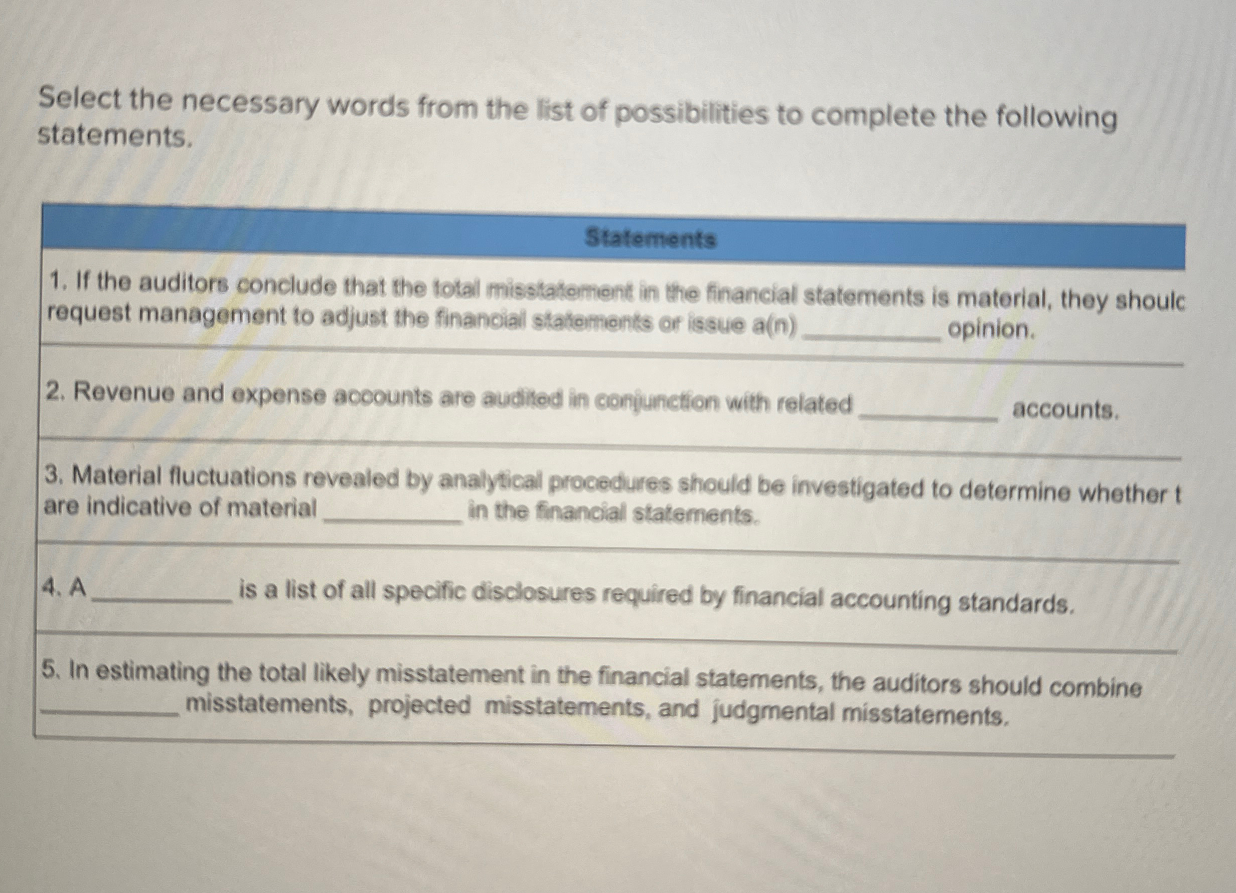 Select the necessary words from the list of