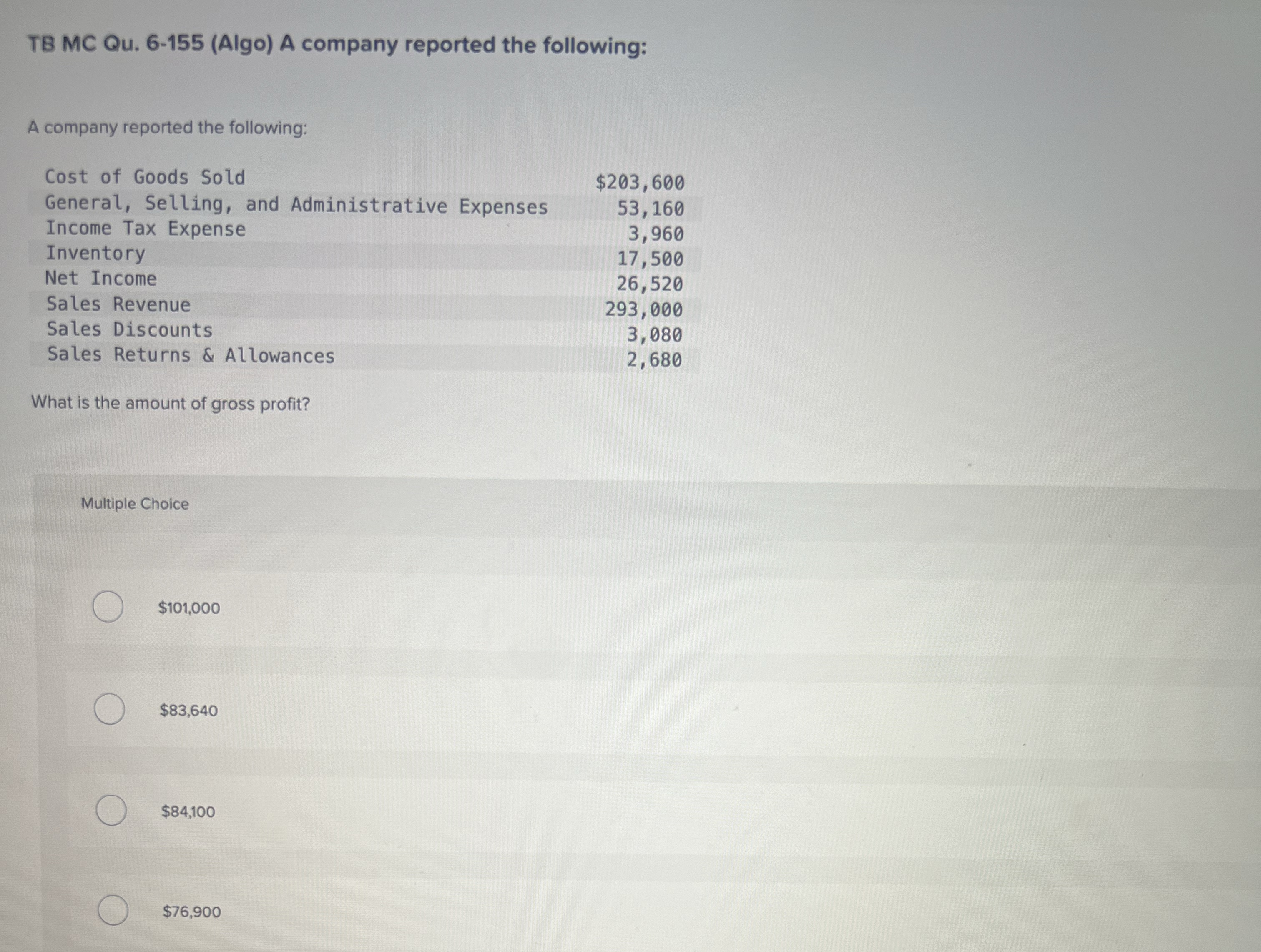 TB MC Qu . 6 - 1 5 5 ( Algo ) A company reported