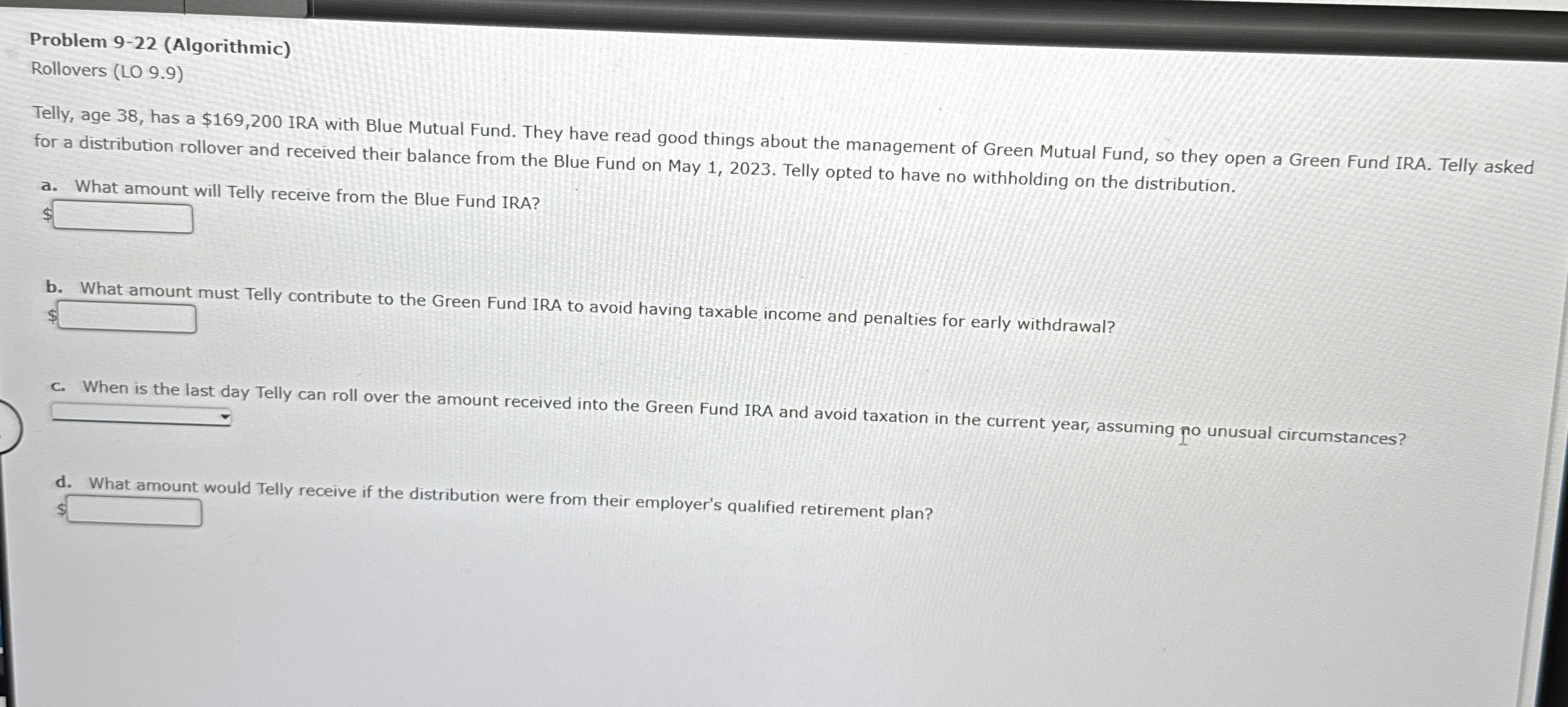 Problem 9 - 2 2 ( Algorithmic ) Rollovers ( LO 9