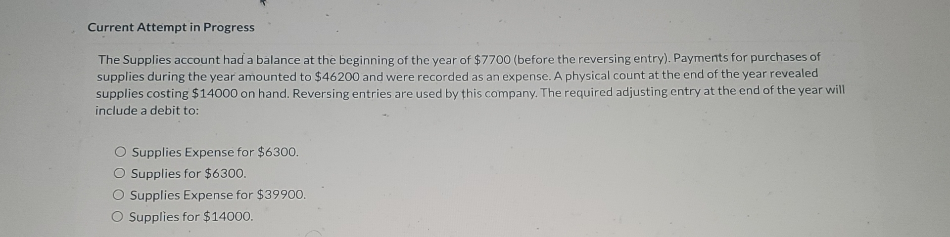 Current Attempt in Progress The Supplies account