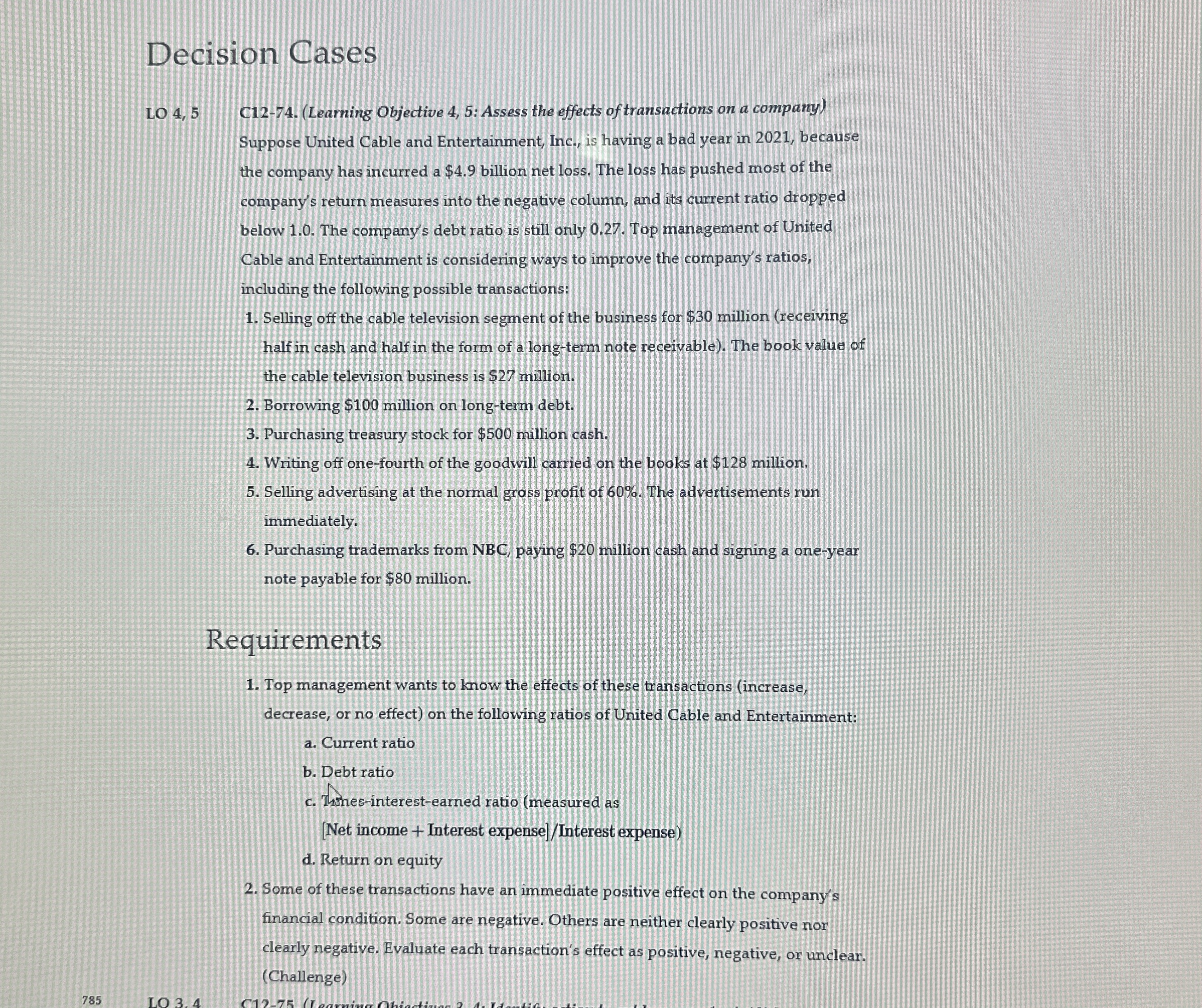 Decision Cases LO 4 , 5 C 1 2 - 7 4 . ( Learning