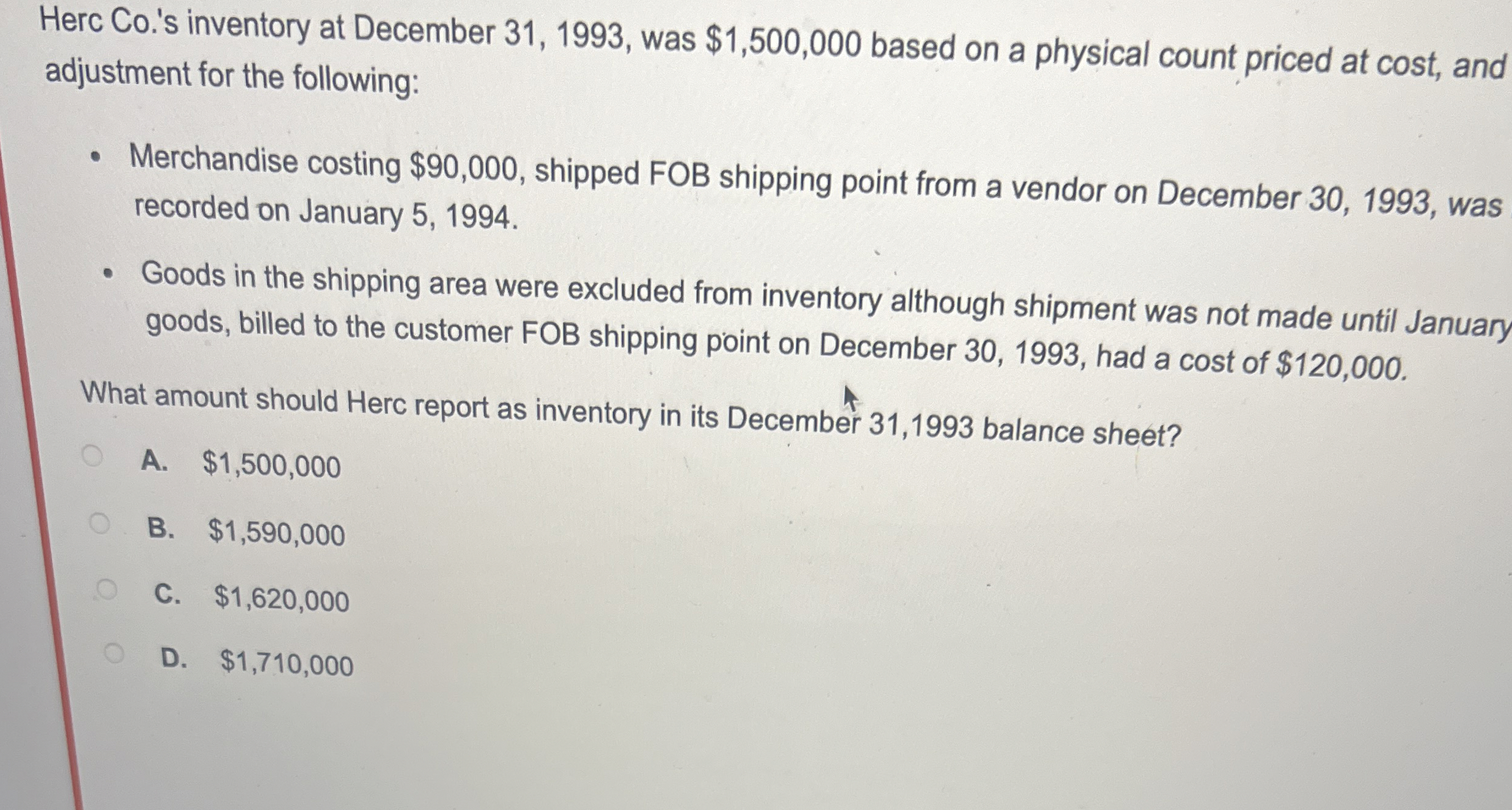 Herc Co . ' s inventory at December 3 1 , 1 9 9 3