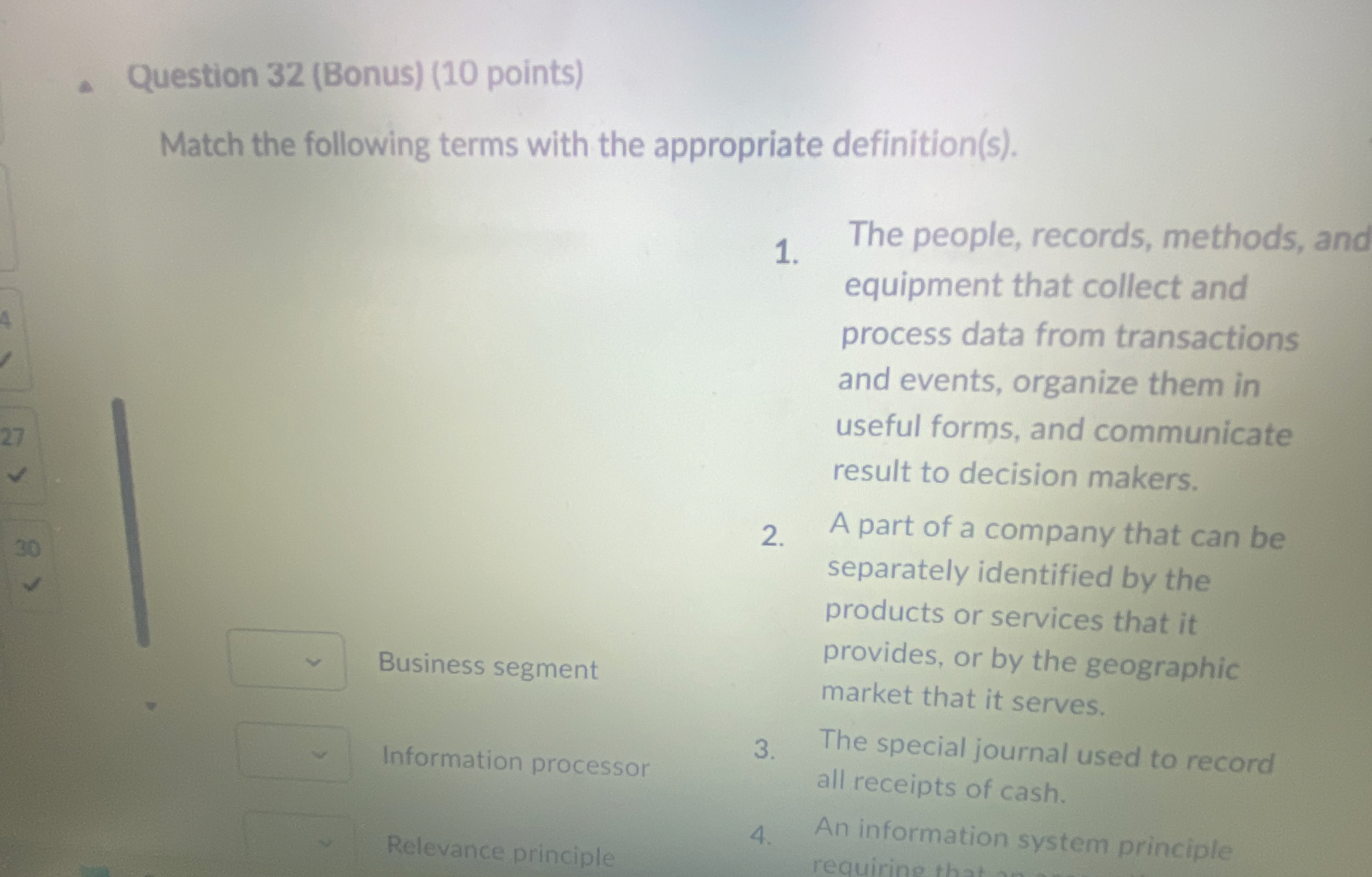 Question 3 2 ( Bonus ) ( 1 0 points ) Match the