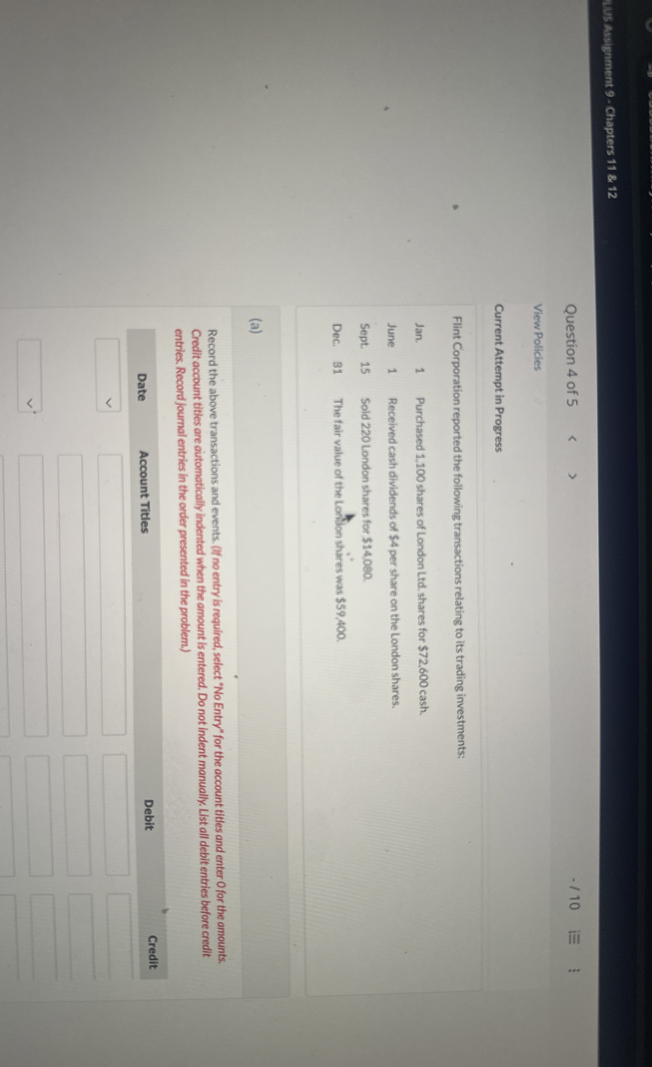 US Assignment 9 - Chapters 1 1 & 1 2 Question 4