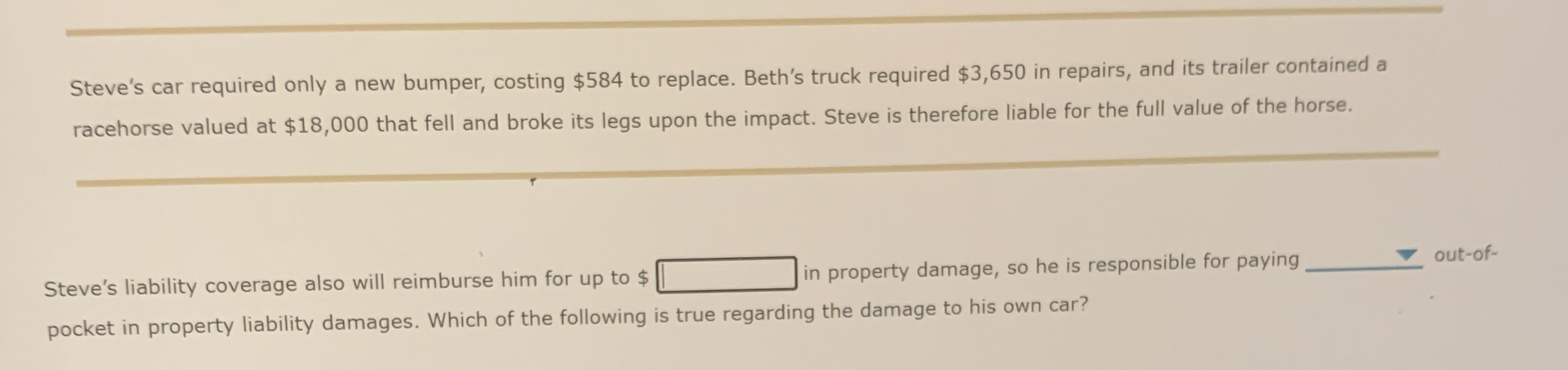 Steve's car required only a new bumper, costing $