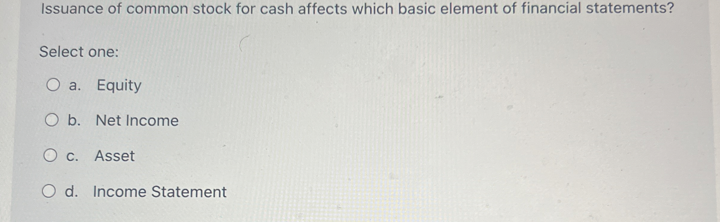Issuance of common stock for cash affects which