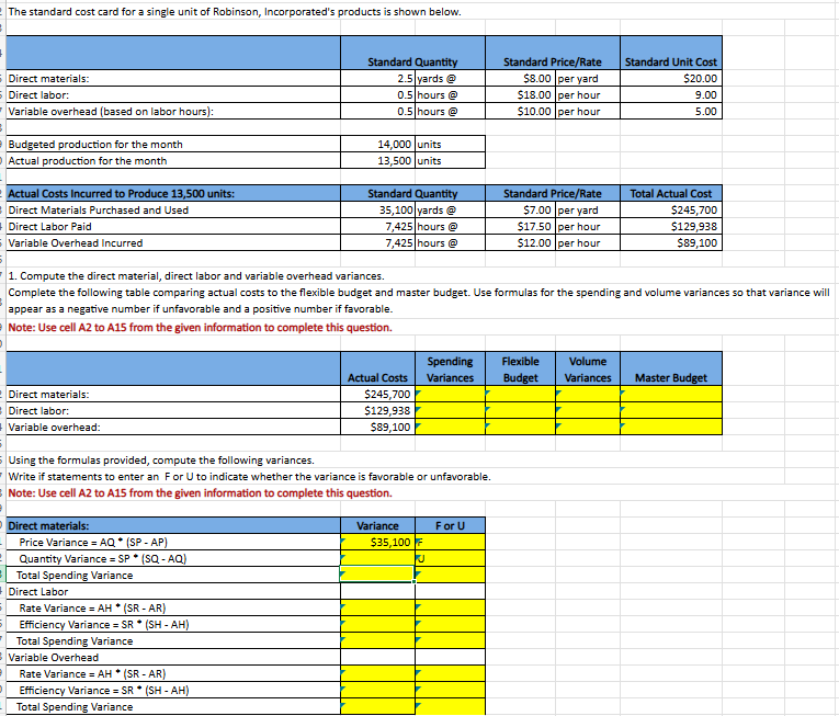 Answer with Formula Please : The standard cost