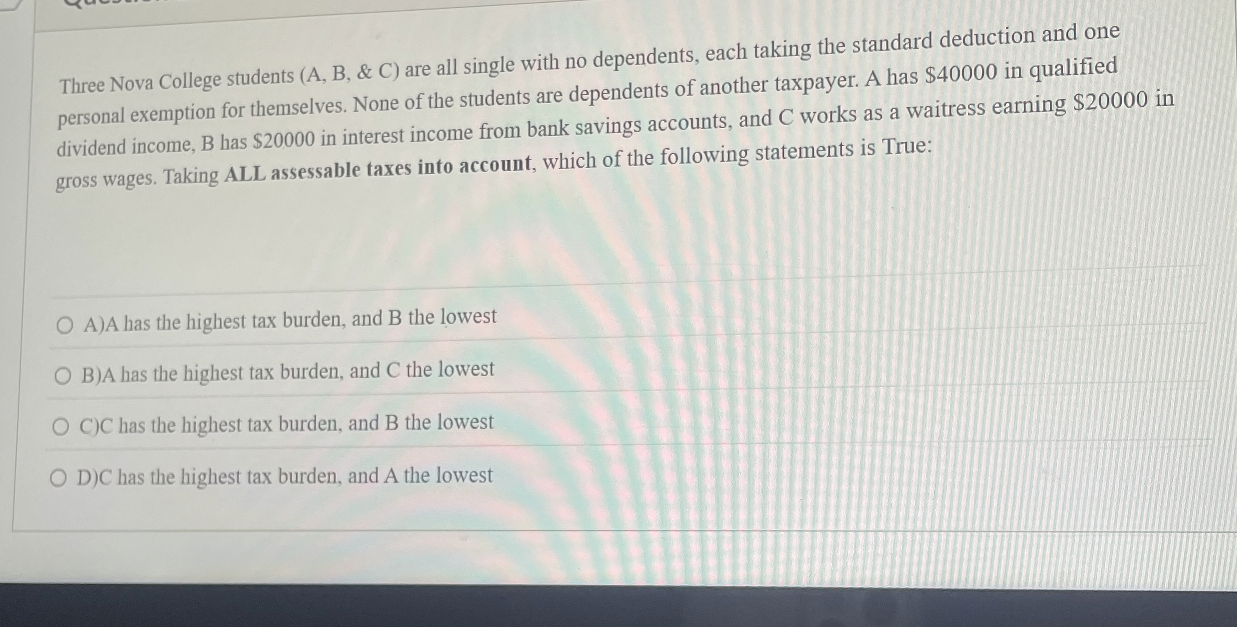 Three Nova College students ( A , B , & C ) are