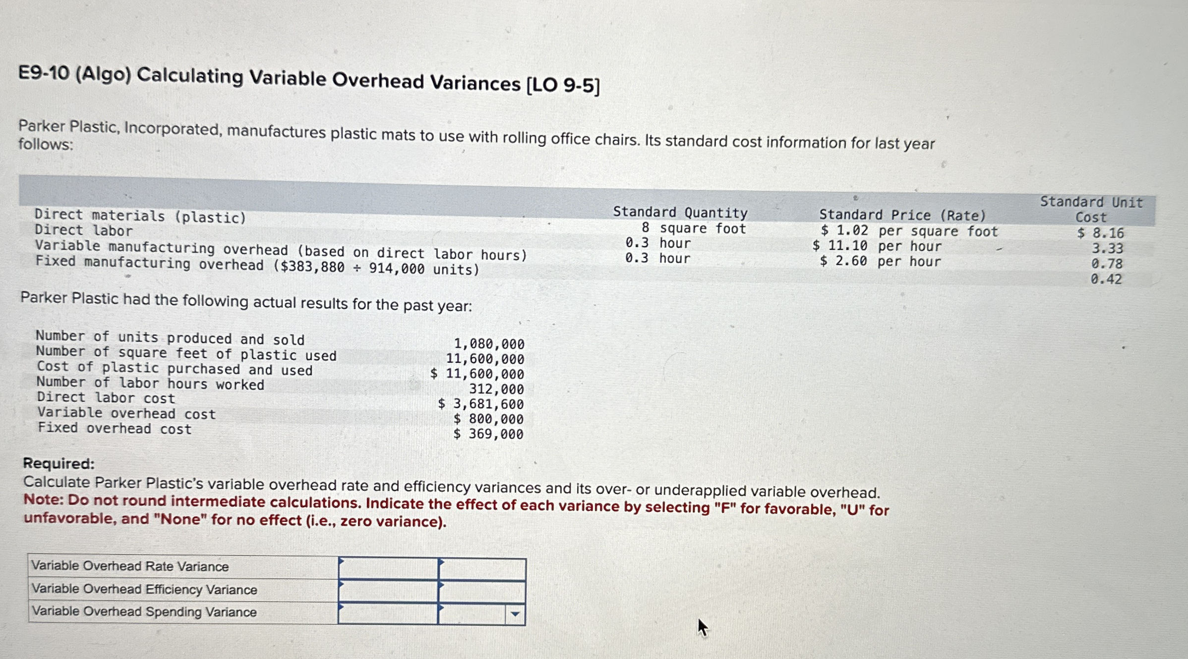 E 9 - 1 0 ( Algo ) Calculating Variable Overhead