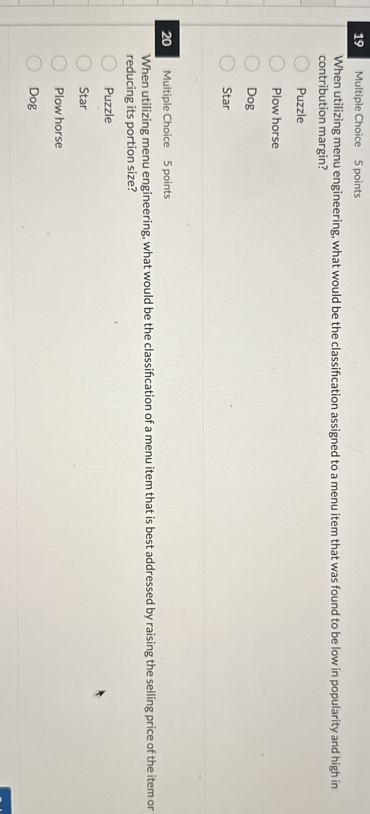 1 9 Multiple Choice 5 points When utilizing menu