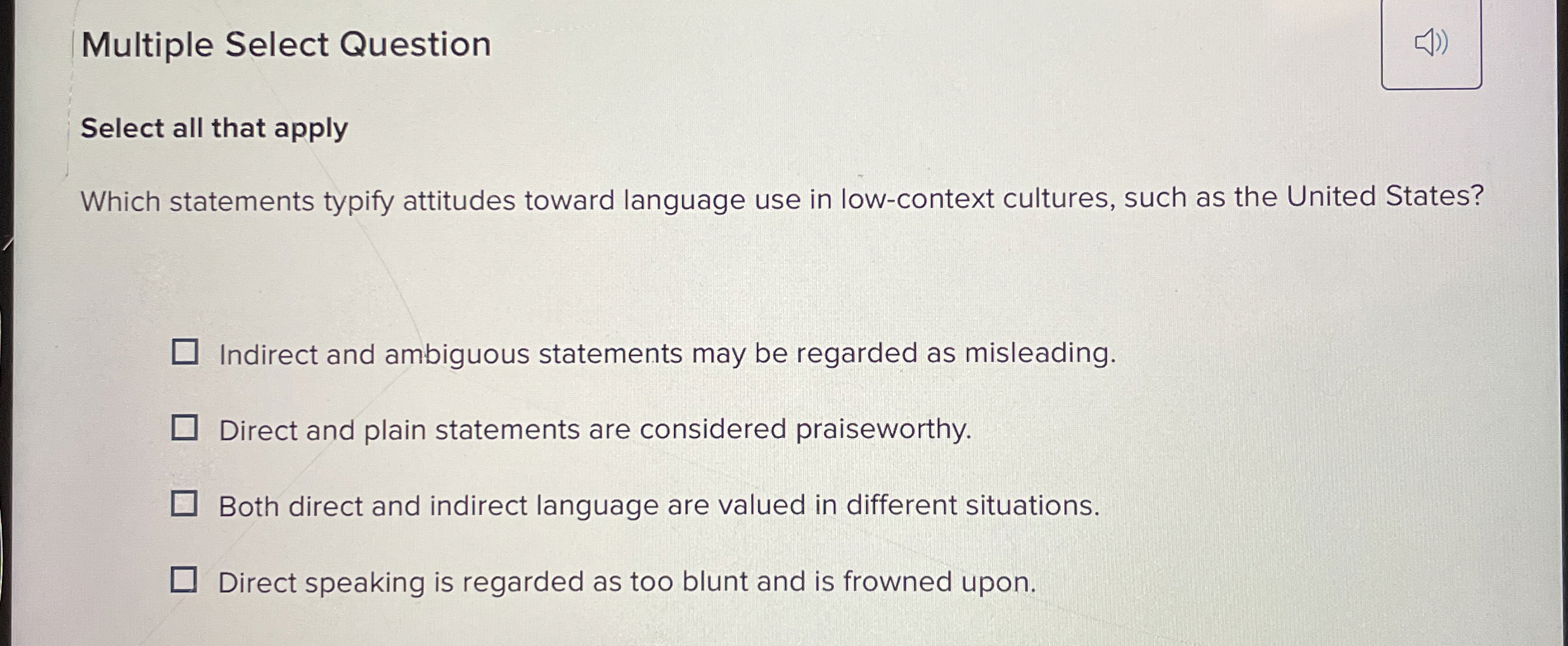 Multiple Select Question Select all that apply