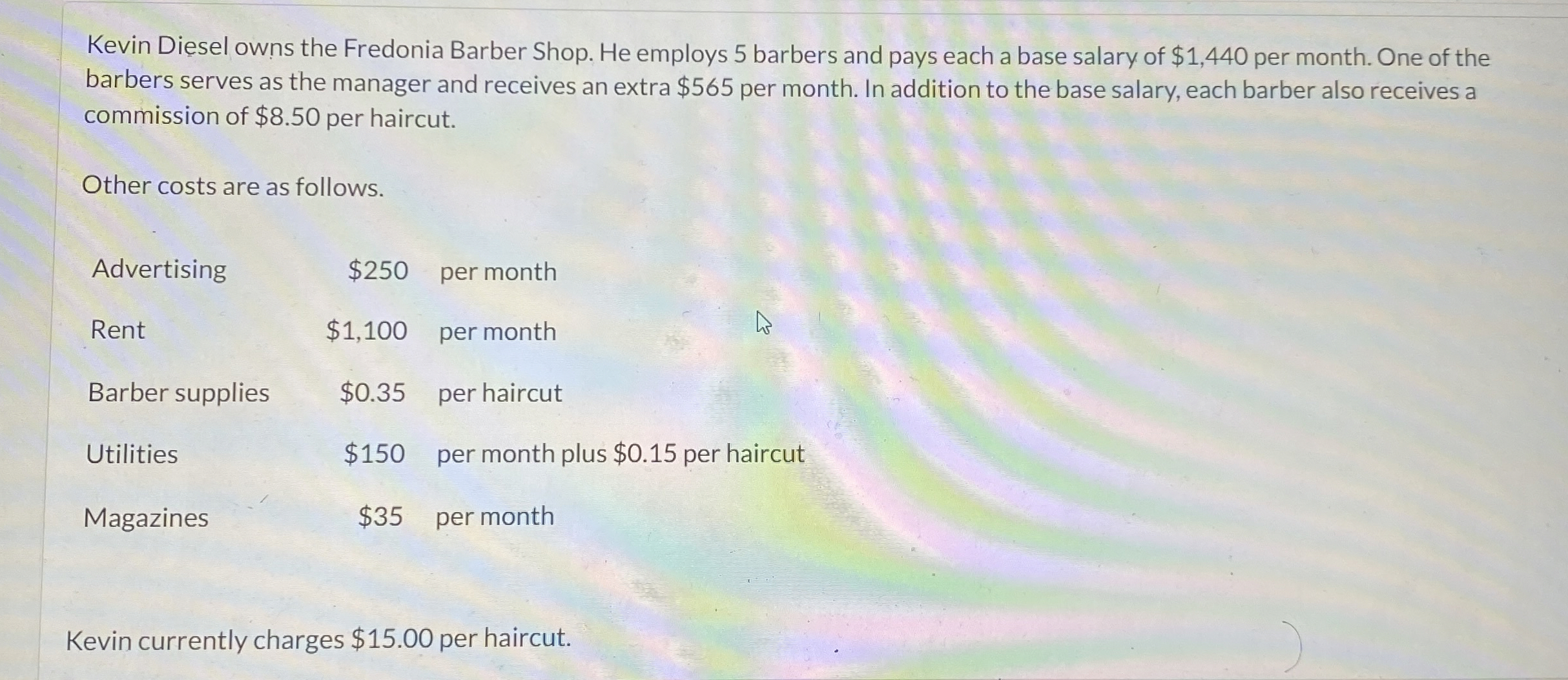 Kevin Diesel owns the Fredonia Barber Shop. He