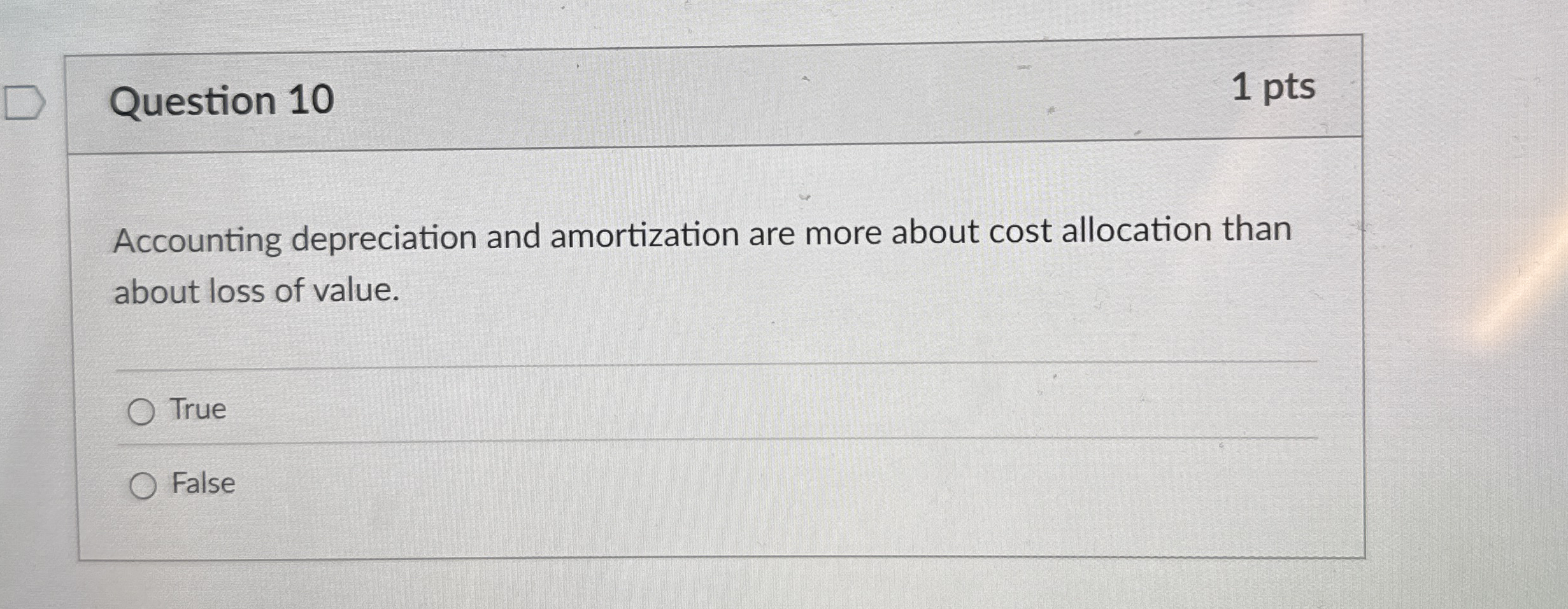 Question 1 0 1 pts Accounting depreciation and