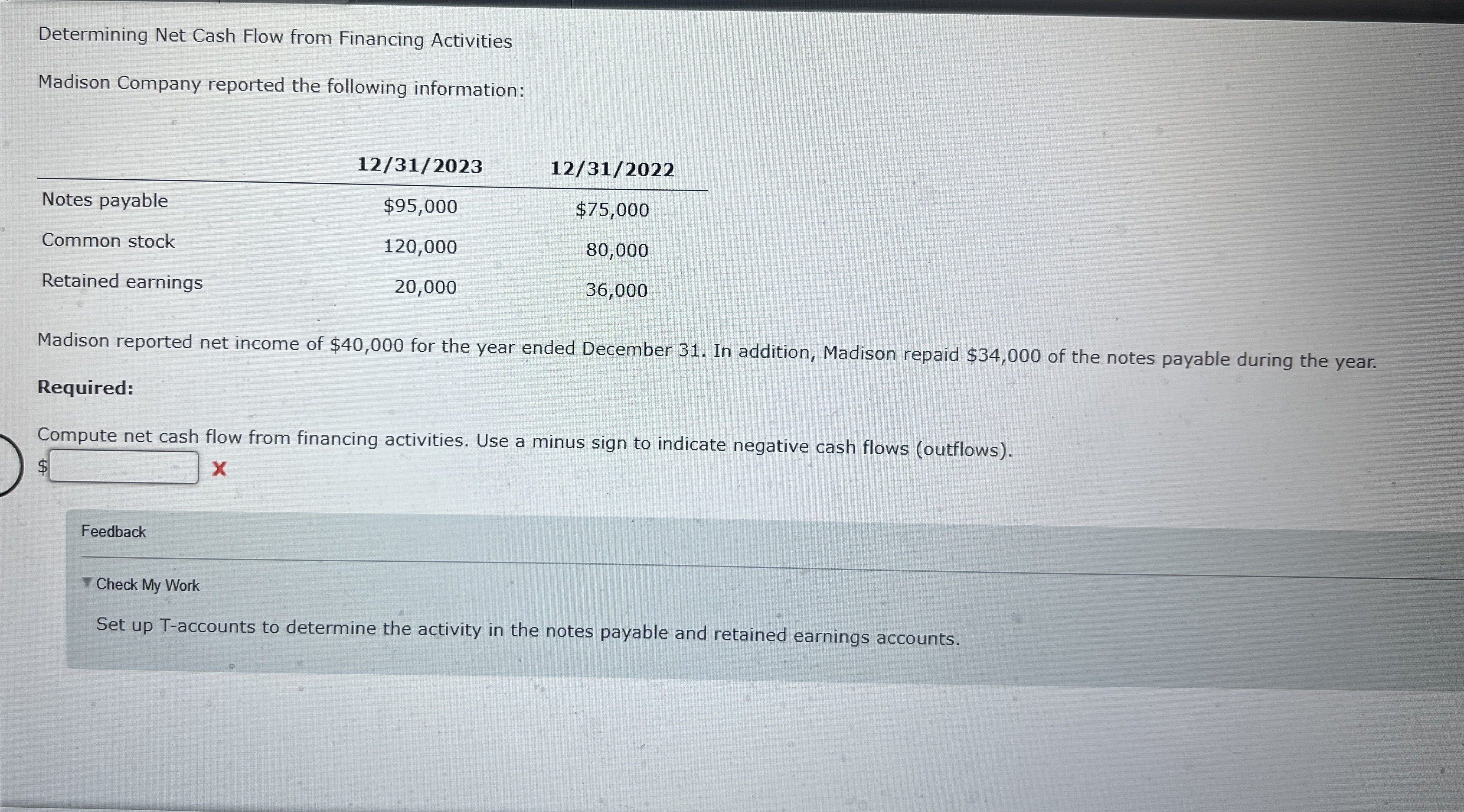 Determining Net Cash Flow from Financing