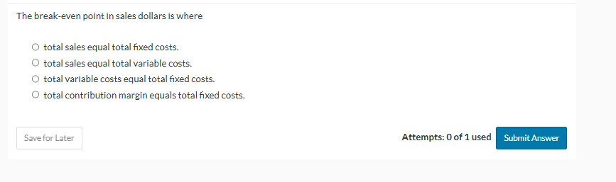 The break - even point in sales dollars is where