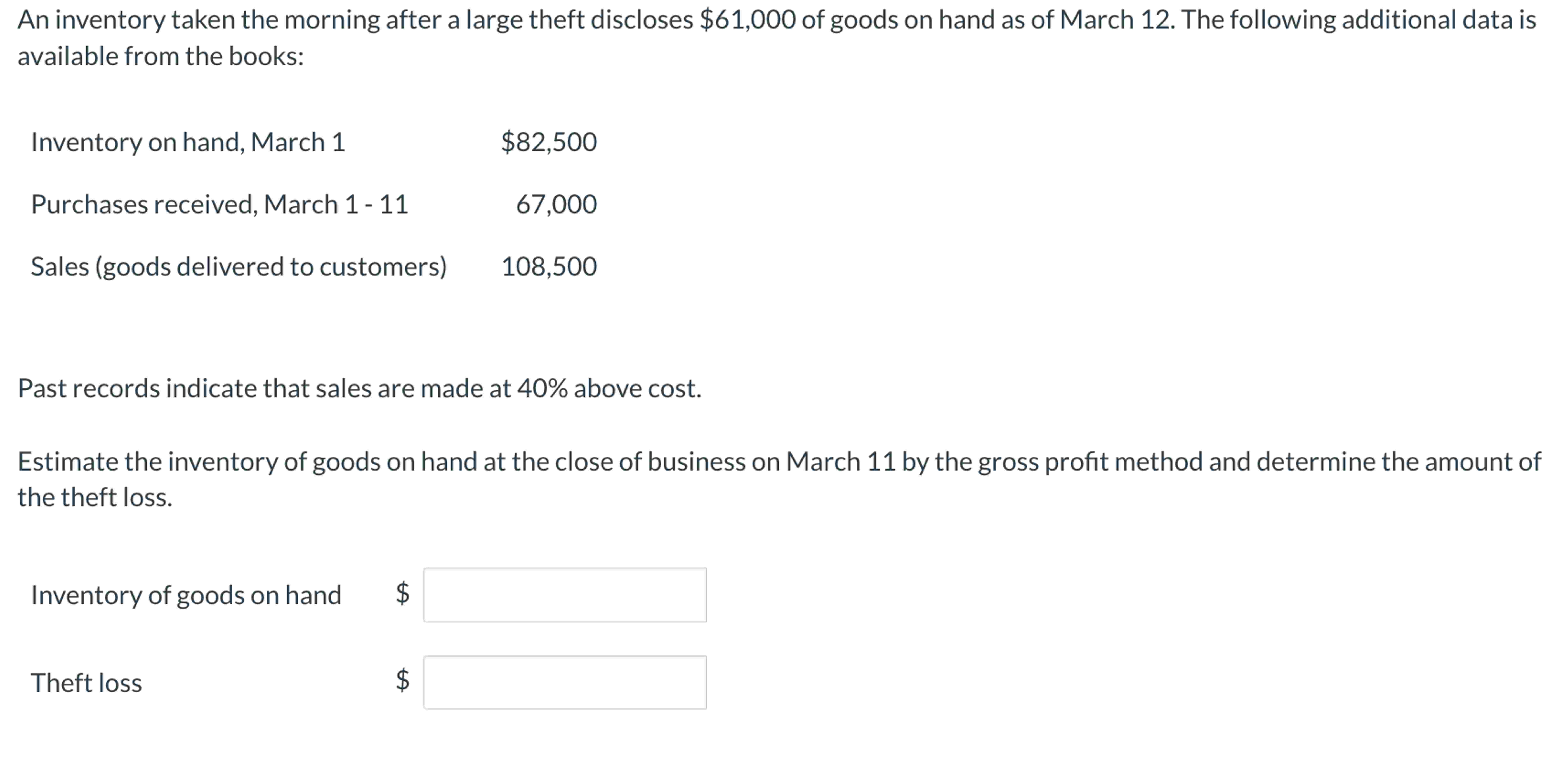 An inventory taken the morning after a large