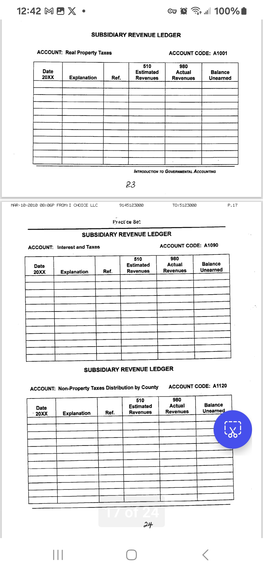 I have the subsidiary revenue ledger chart that I