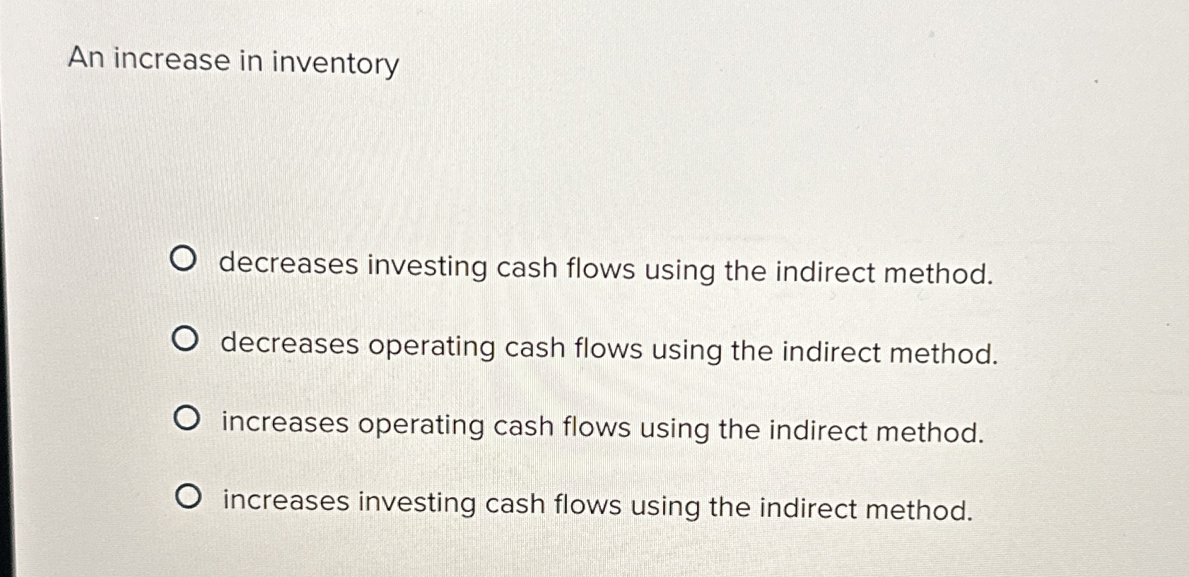 An increase in inventory decreases investing cash