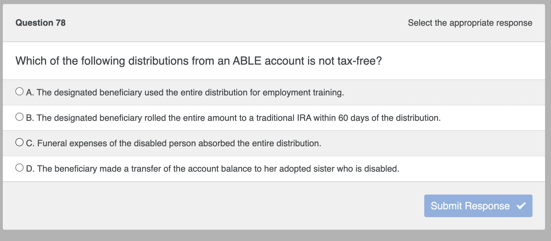 Which of the following distributions from an ABLE