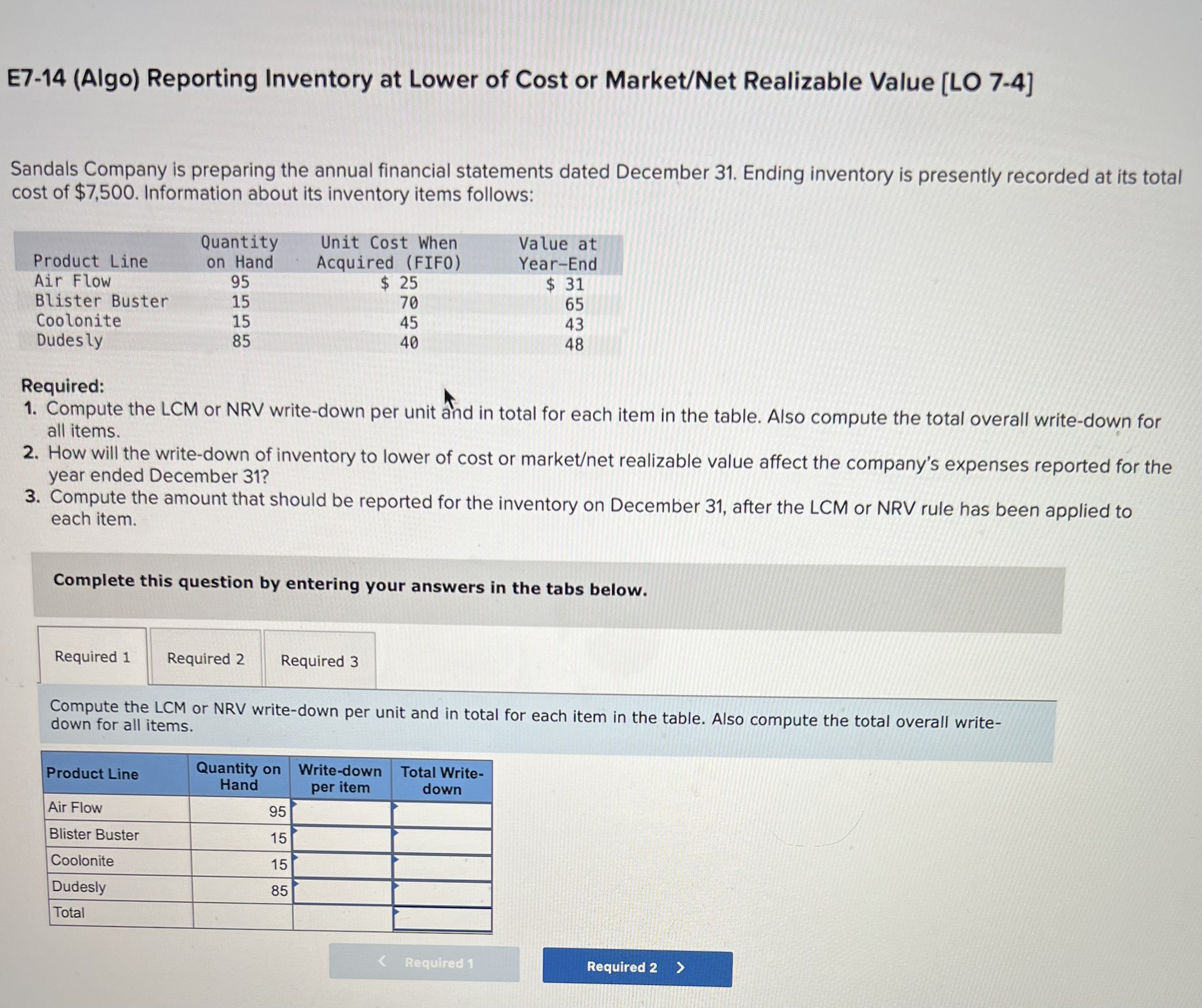 E 7 - 1 4 ( Algo ) Reporting Inventory at Lower