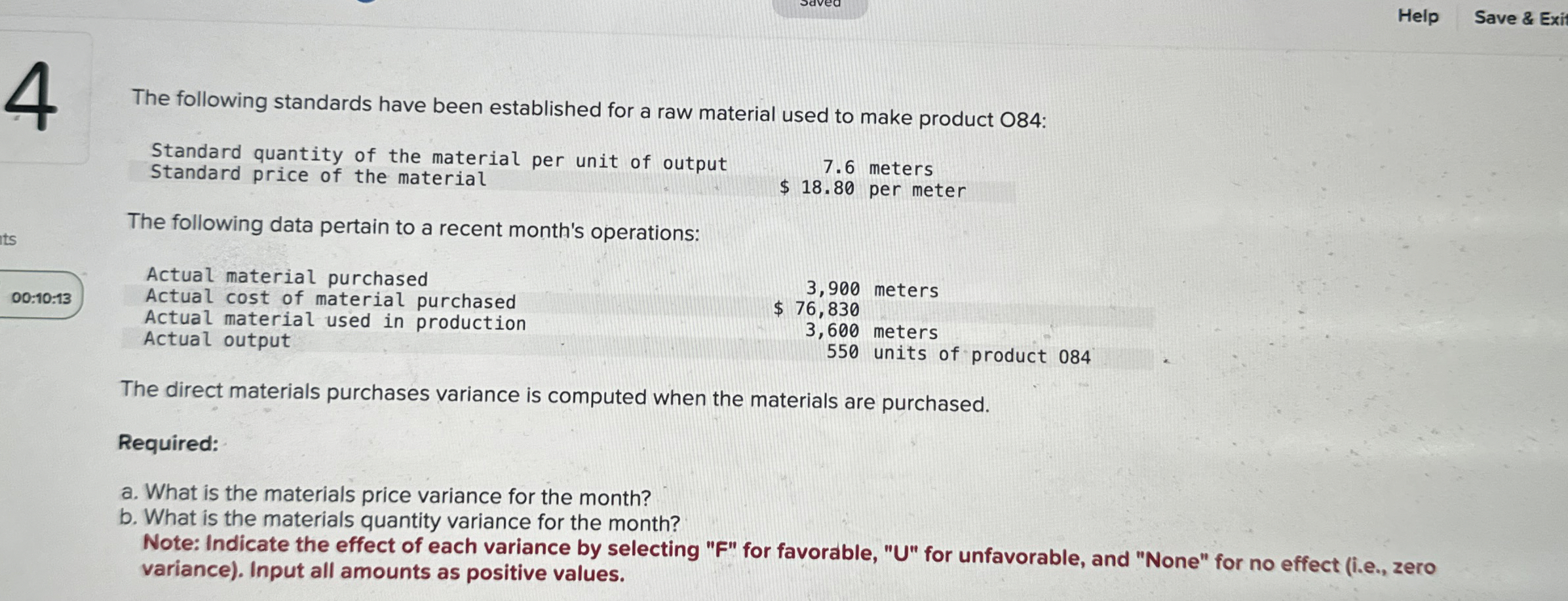 Help Save & Exit 4 The following standards have