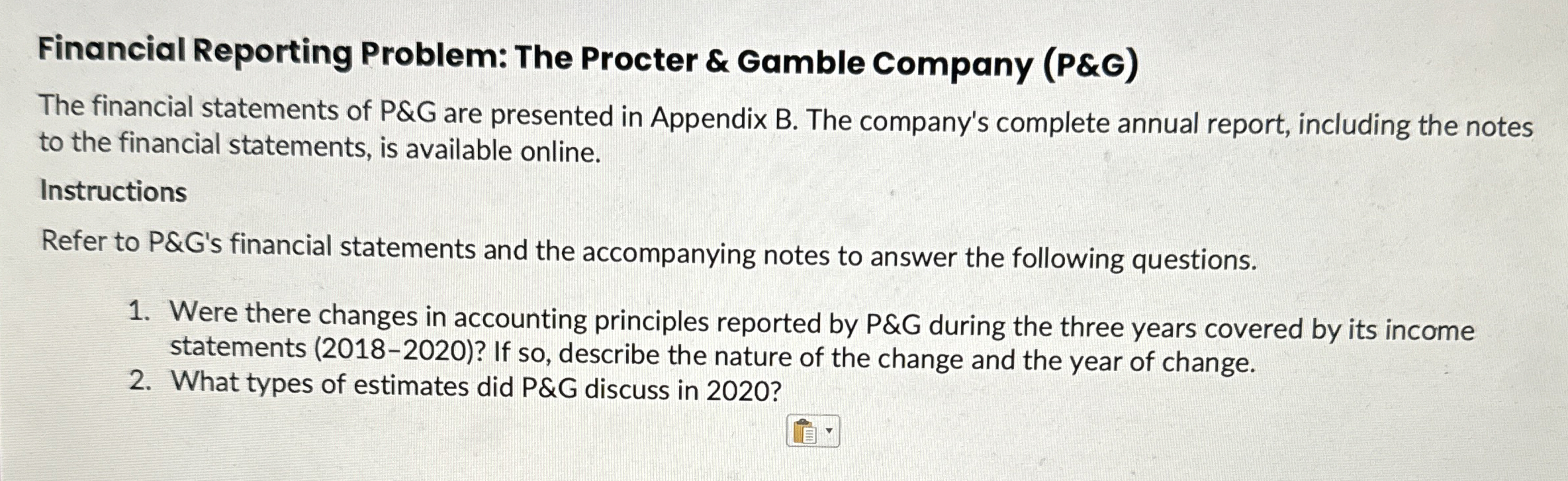 Financial Reporting Problem: The Procter & Gamble