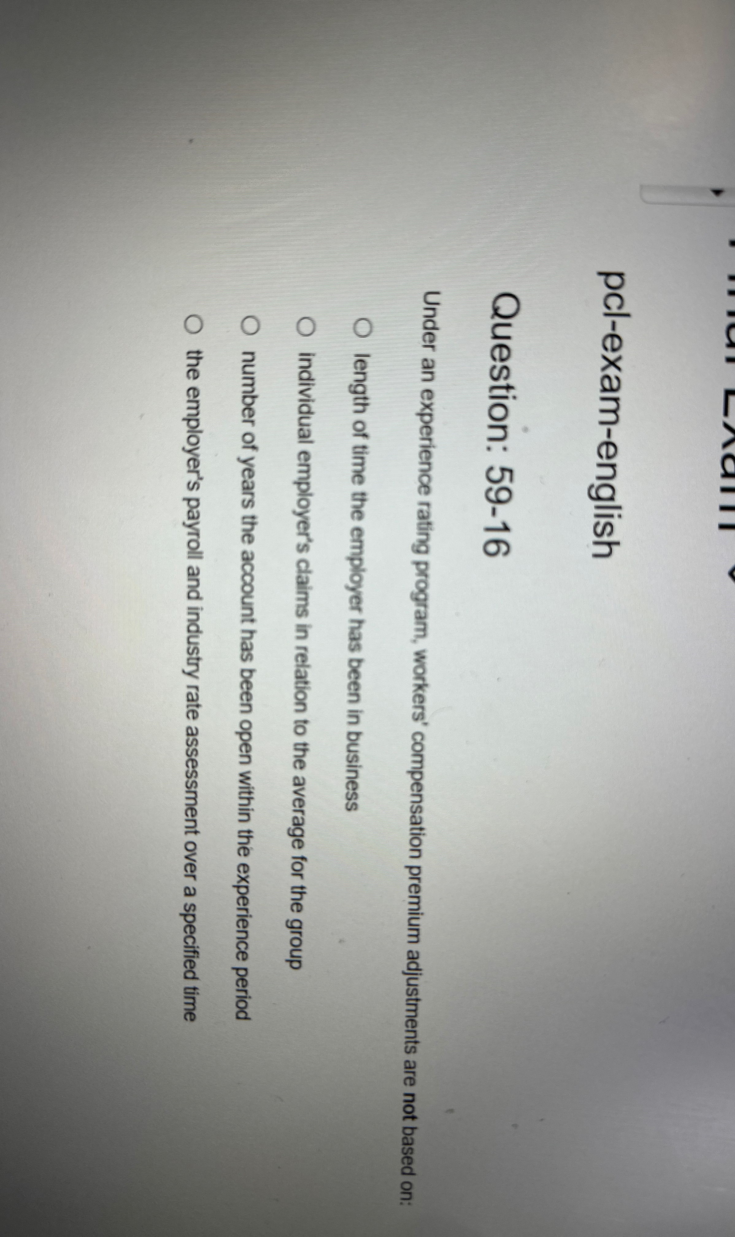 pcl - exam - english Question: 5 9 - 1 6 Under an