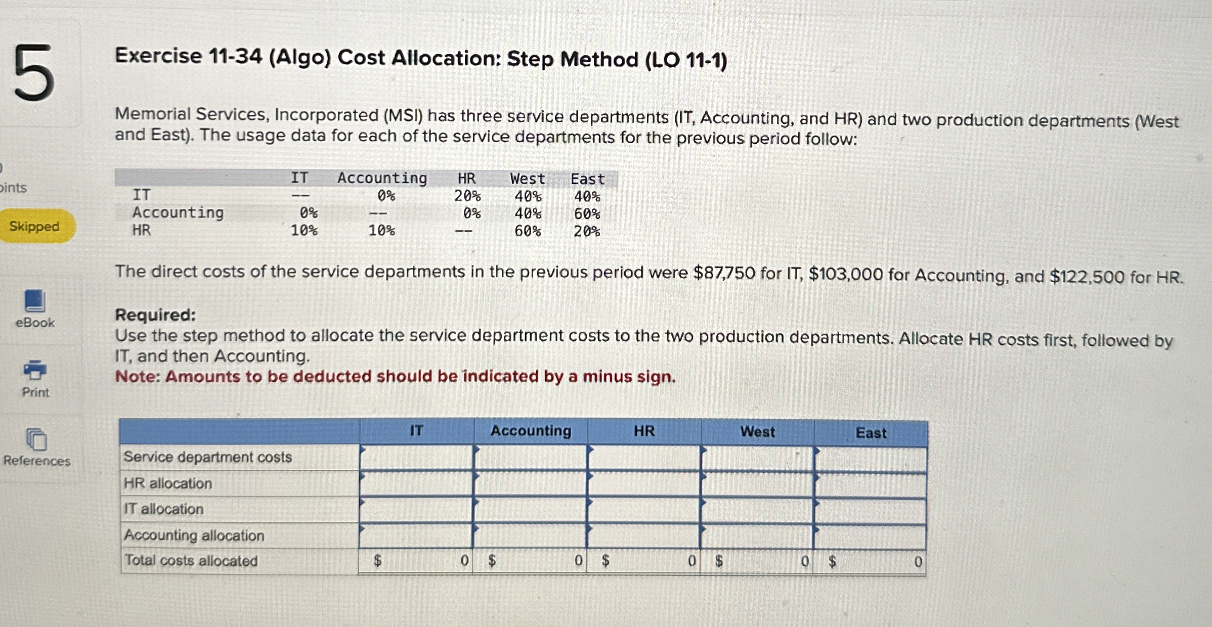 Exercise 1 1 - 3 4 ( Algo ) Cost Allocation: Step