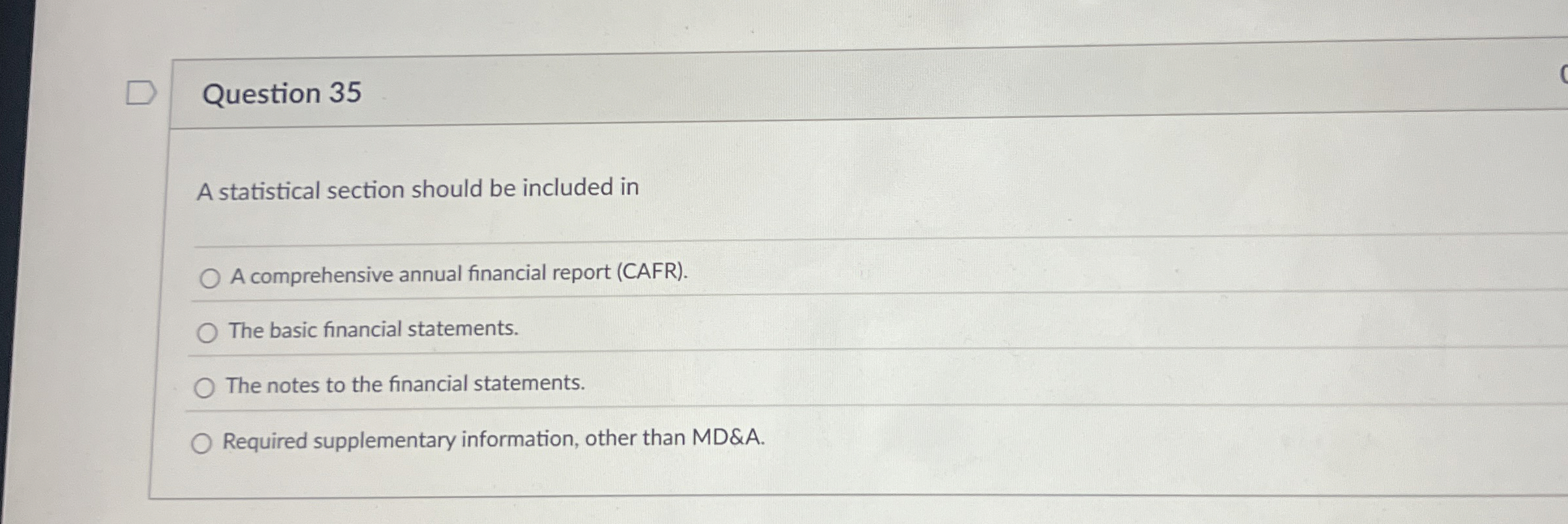 Question 3 5 A statistical section should be