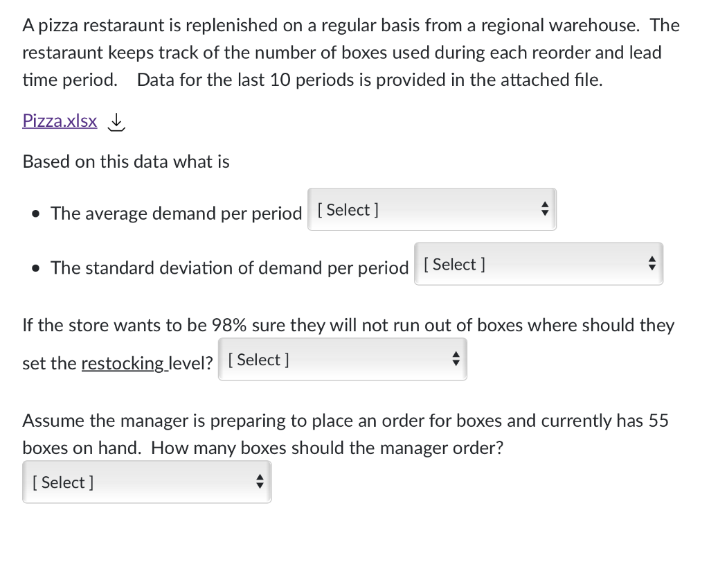 A pizza restaraunt is replenished on a regular