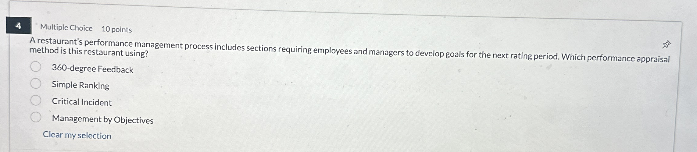 4 Multiple Choice 1 0 points A restaurant's