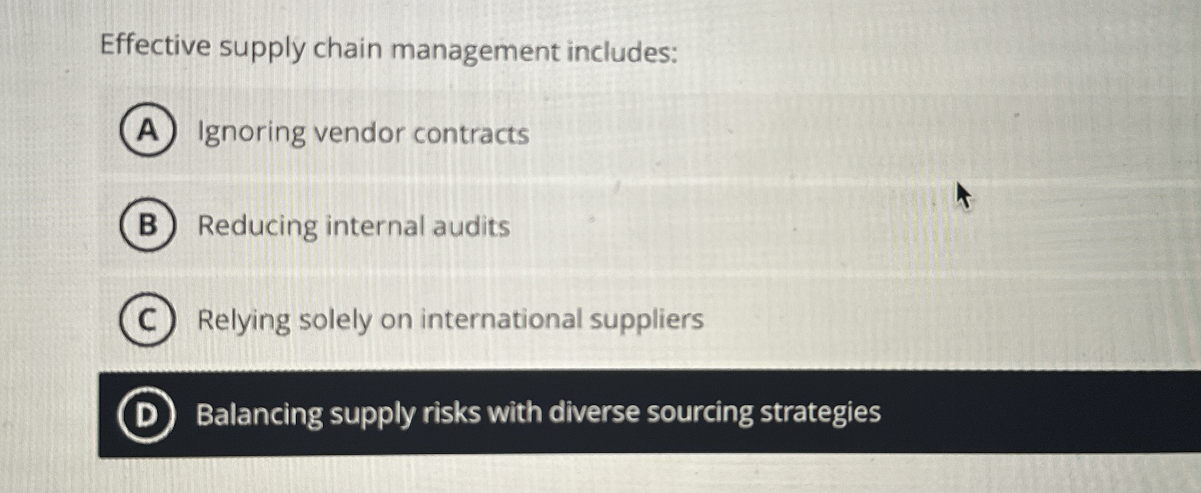 Effective supply chain management includes: