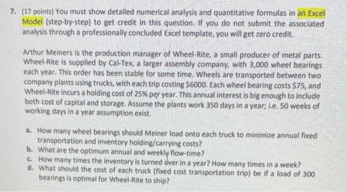 7. (17 points) You must show detailed numerical