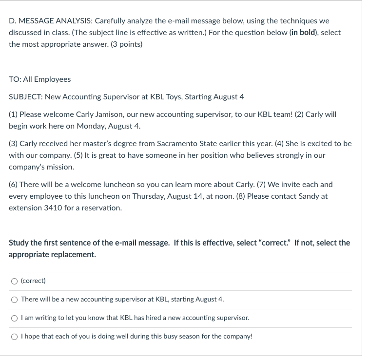 C. SENTENCE IDENTIFICATION: Select the most