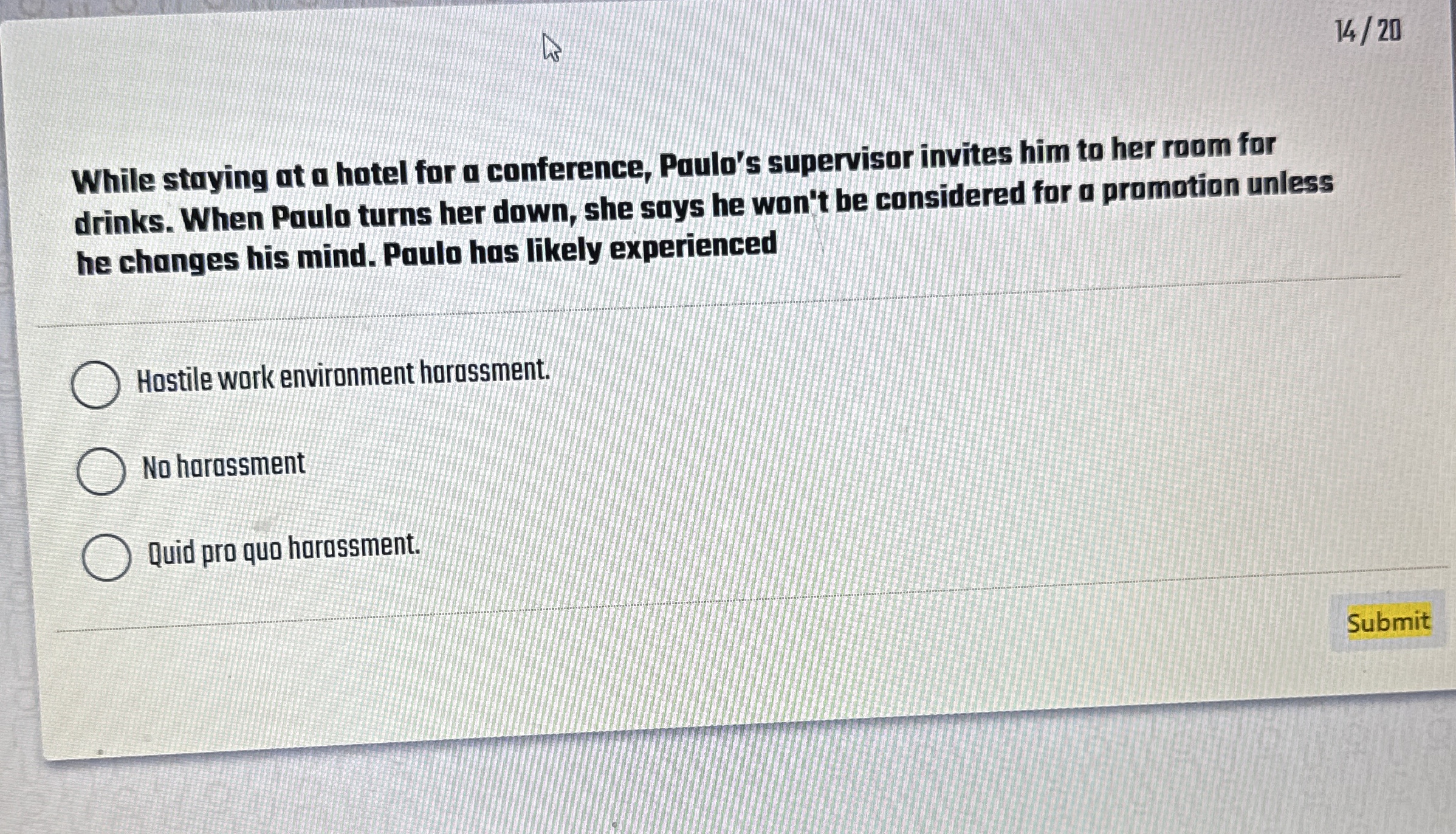 1 4 2 0 While staying at a hatel far a