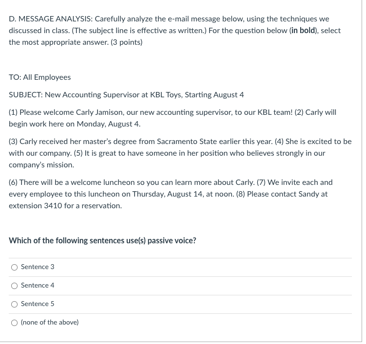 C. SENTENCE IDENTIFICATION: Select the most