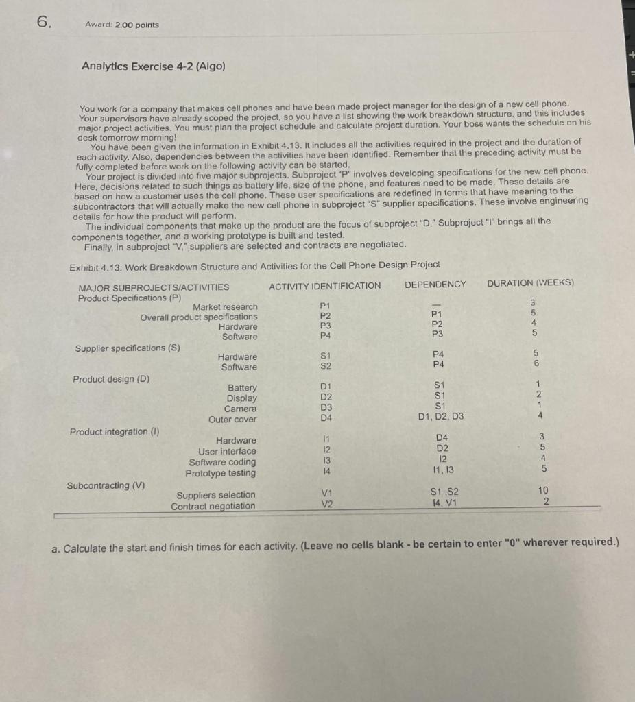 6. Award: 2.00 points Analytics Exercise 4-2