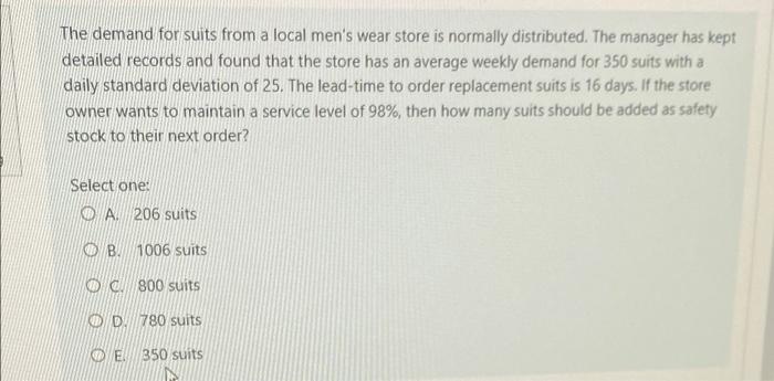 The demand for suits from a local men's wear