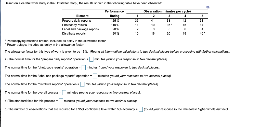 Based on a careful work study in the Hofstetter