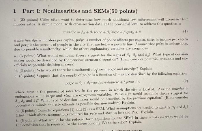 1 Part I: Nonlinearities and SEMs(50 points) 1.