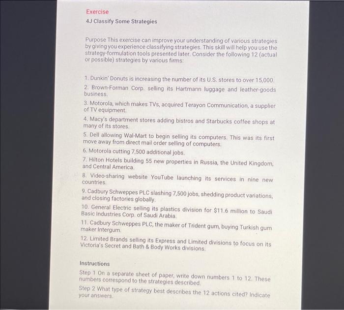 Exercise 4J Classify Some Strategies Purpose This