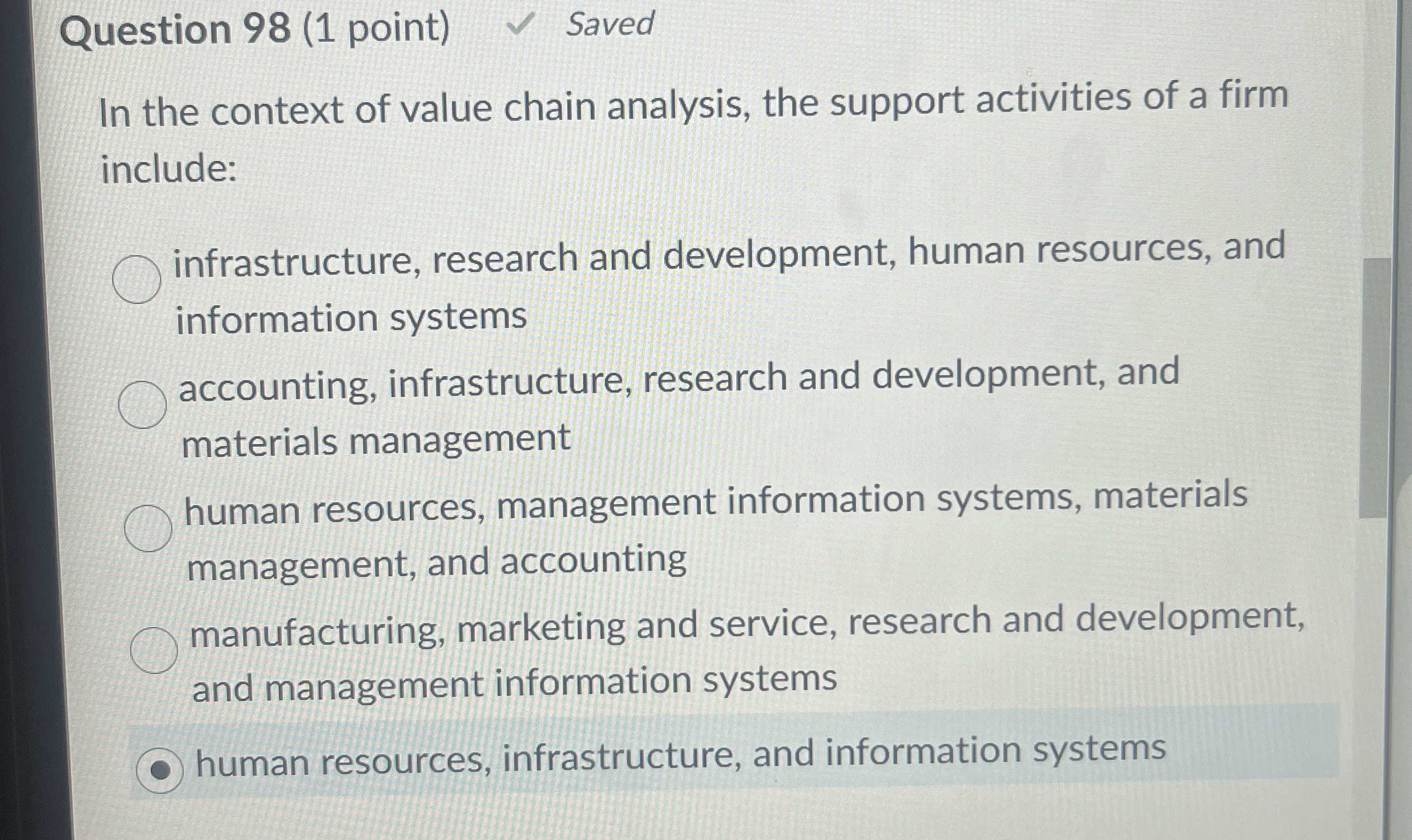 Question 9 8 ( 1 point ) Saved In the context of