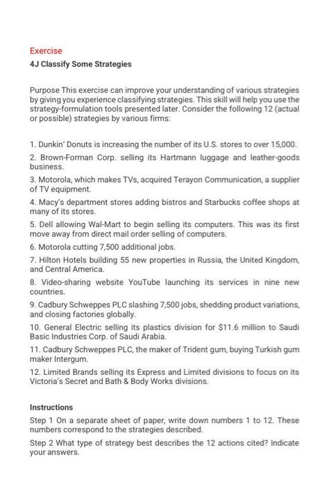 Exercise 4J Classify Some Strategies Purpose This