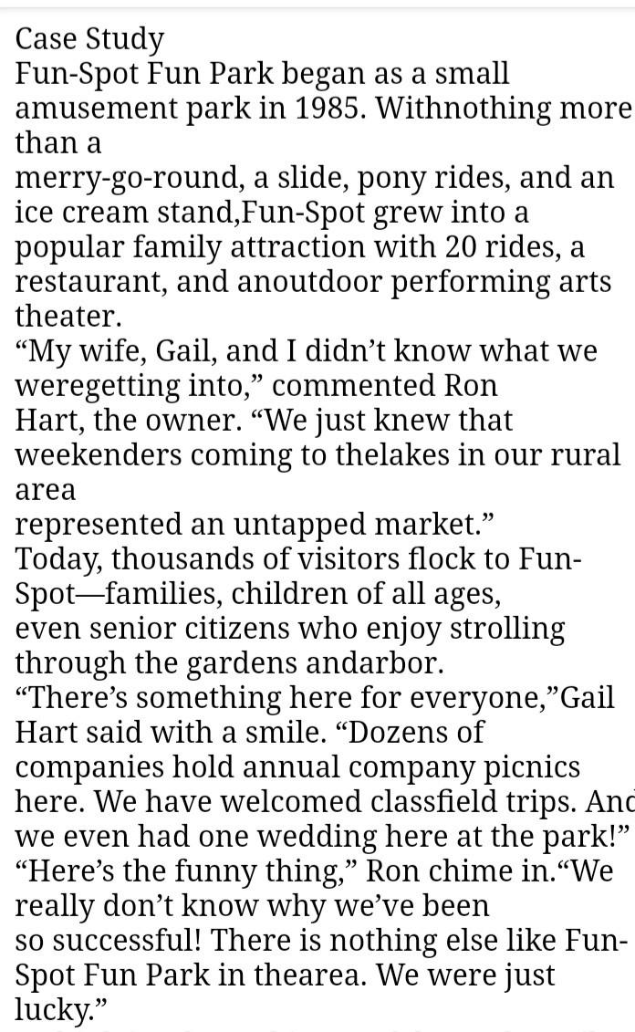 send answers fast please Case Study Fun-Spot Fun