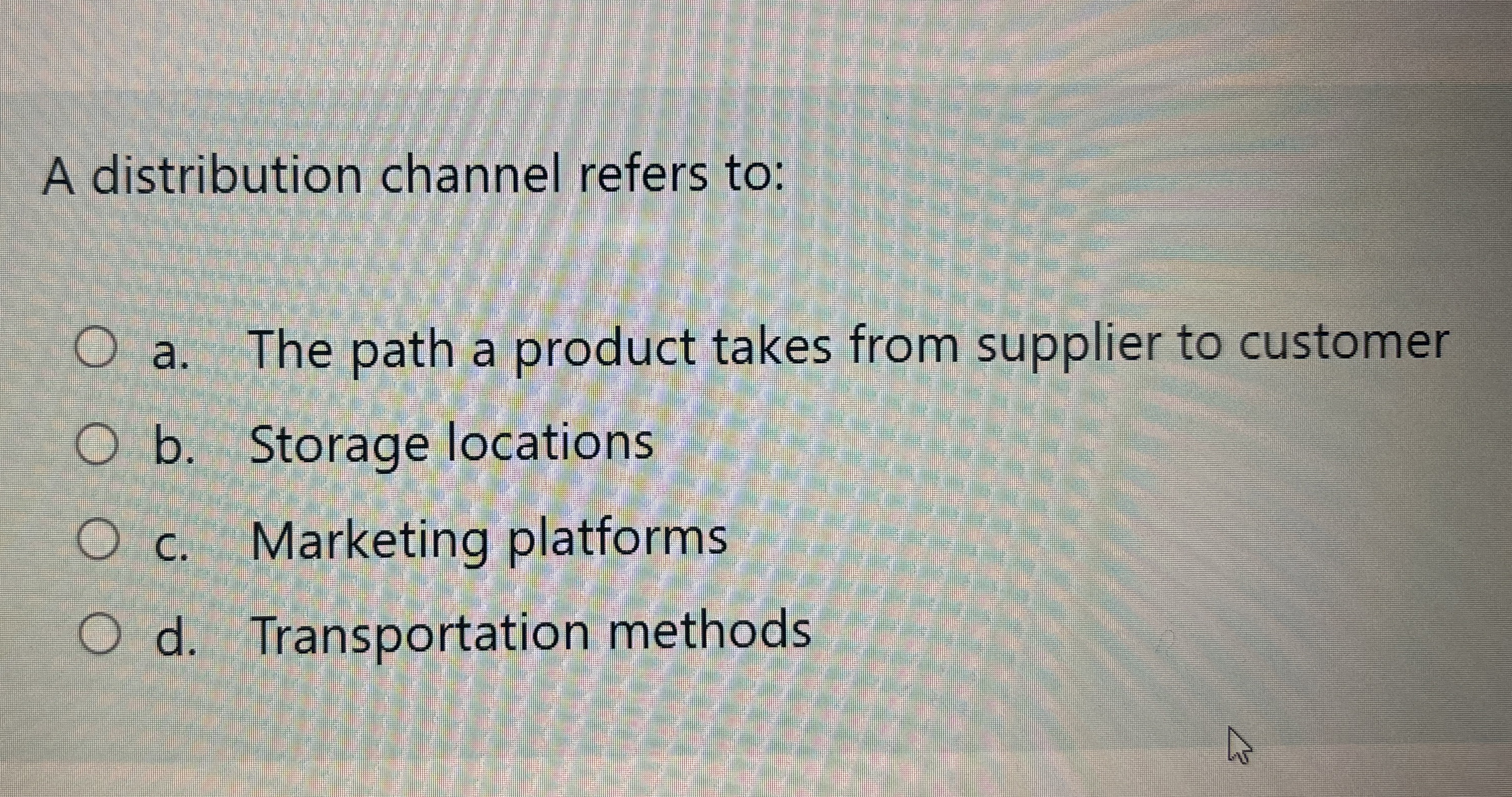 A distribution channel refers to: a . The path a