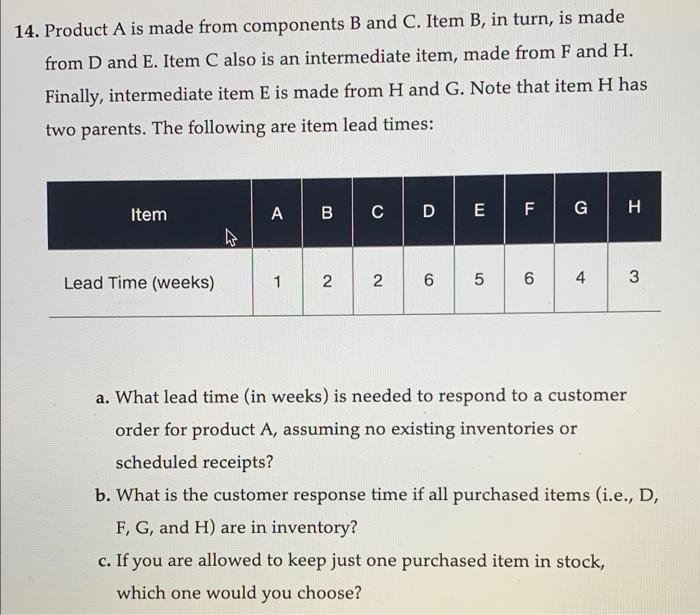 14. Product A is made from components B and C.