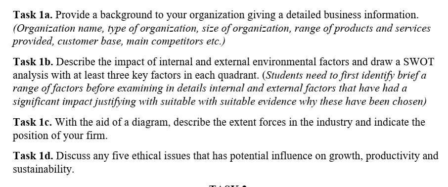 Task 1a. Provide a background to your