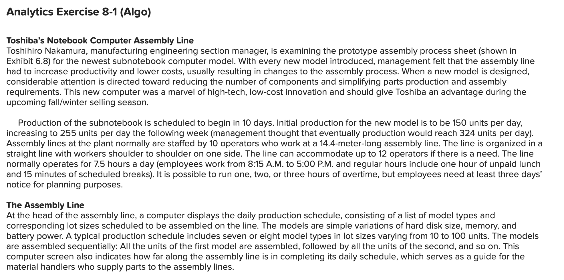Analytics Exercise 8 - 1 ( Algo ) Toshiba's