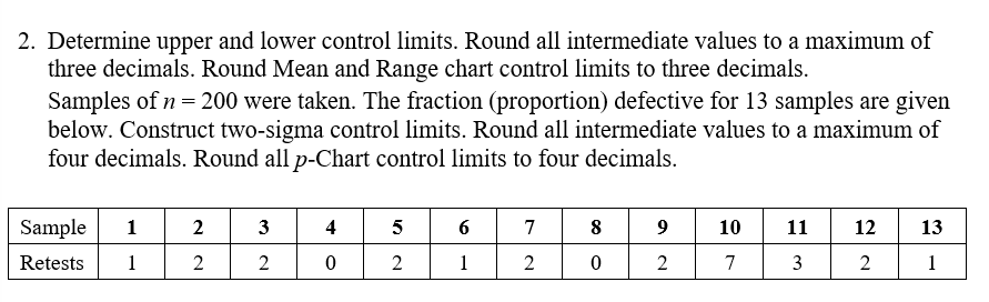 2. Determine upper and lower control limits.