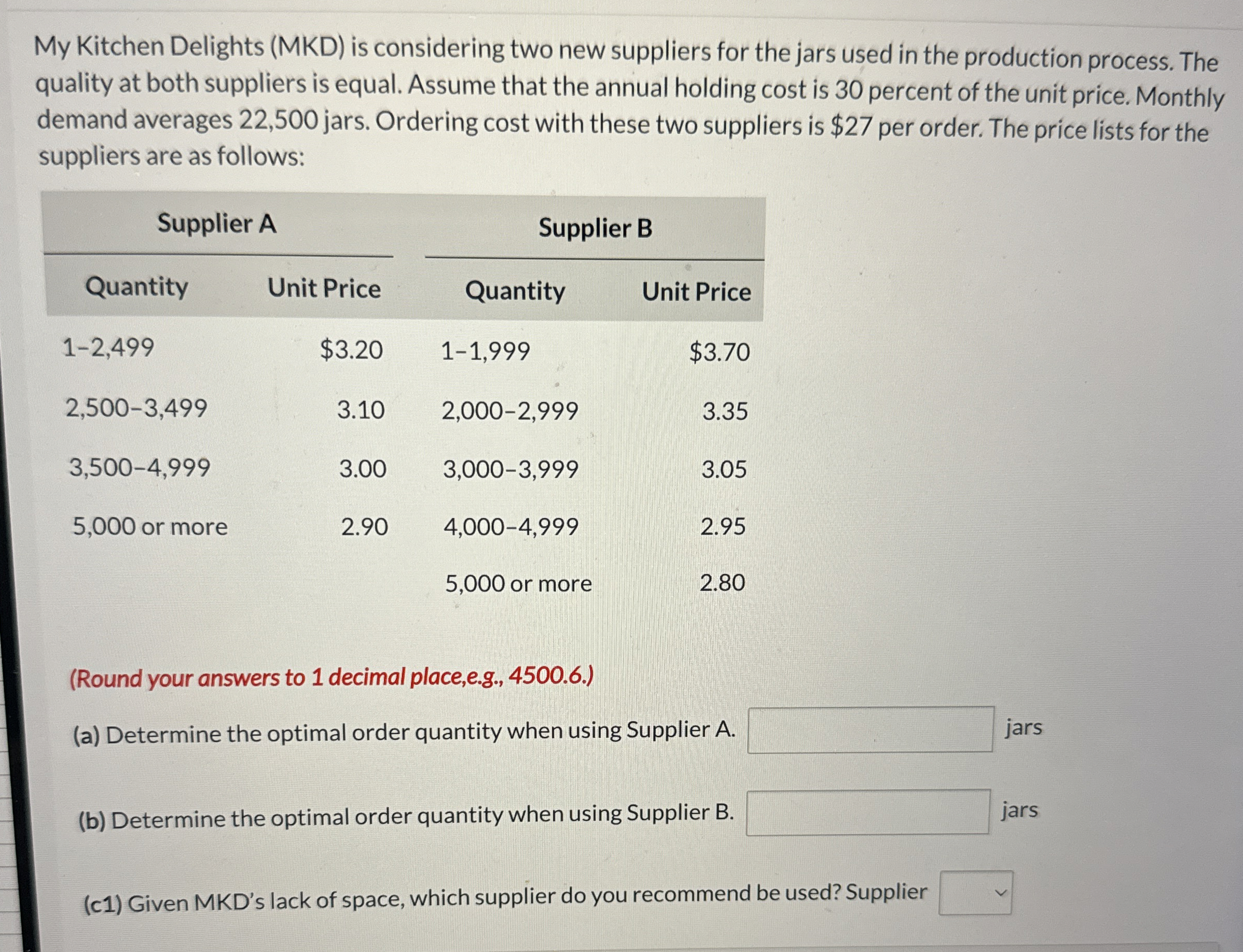 My Kitchen Delights ( MKD ) is considering two